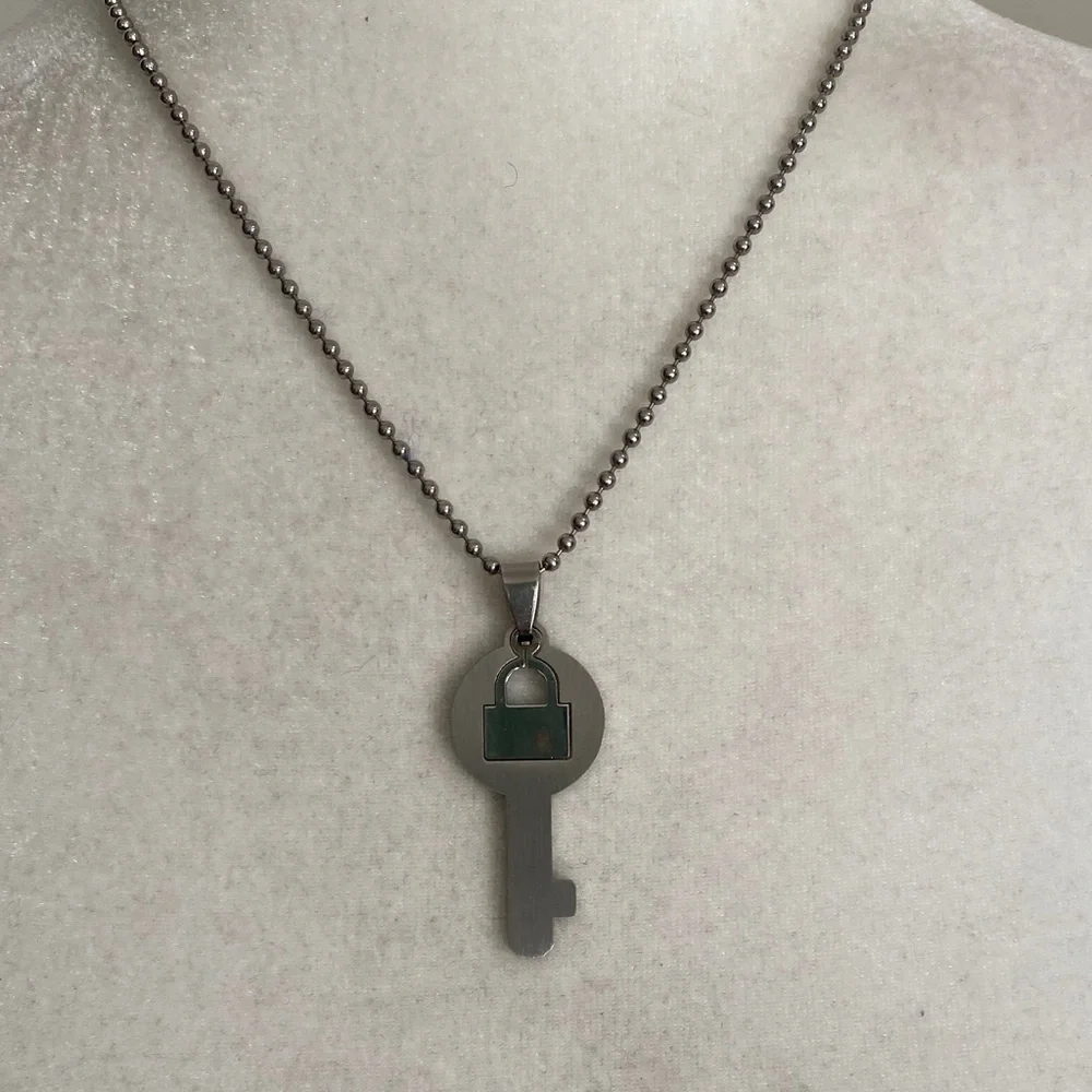 Silver Key to My Heart Necklace Minimalist Lock & Key Pendant Futuristic